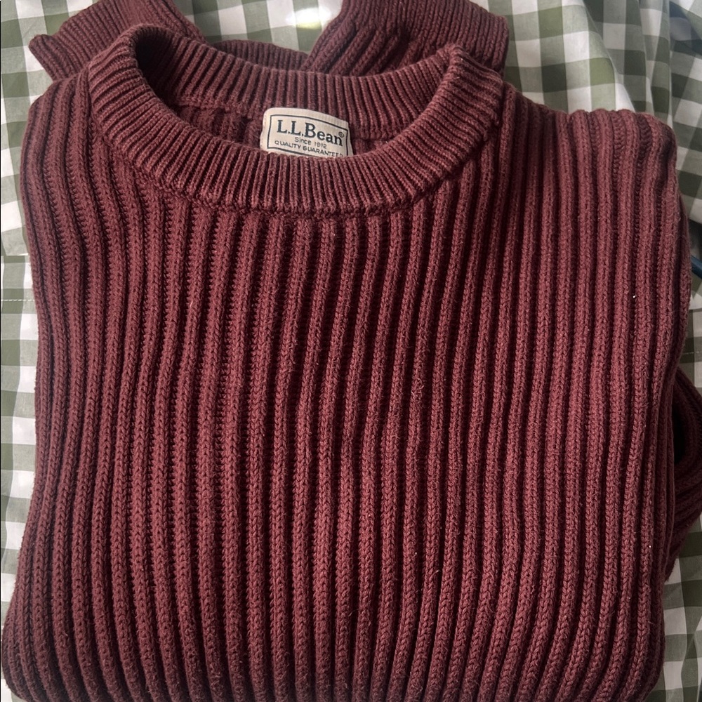 L.L. Bean vintage 100% cotton sweater ribbed chocolate brown